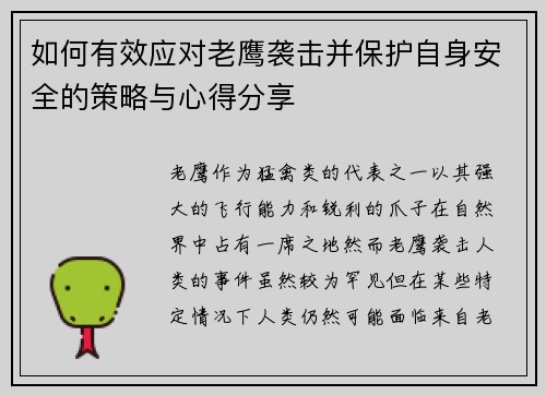 如何有效应对老鹰袭击并保护自身安全的策略与心得分享